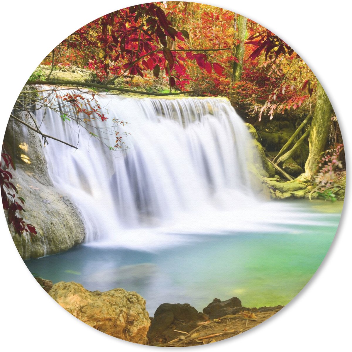 Muismat rond 20x20 cm - Mousepad Herfst - Waterval - Natuur - Ronde muismatten