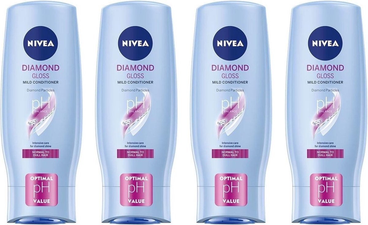 NIVEA Conditioner Diamond Gloss - Intensieve Verzorging Voor Diamanten Glans - Normaal Tot Dof Haar - 200ml x4