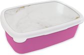 Broodtrommel Roze - Lunchbox - Brooddoos - Marmer - Goud - Wit - Luxe - 18x12x6 cm - Kinderen - Meisje