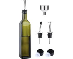 Glazen Olijffles - Groene Azijn Fles 500ml met Tuit en Trechter - Olijfkaraf