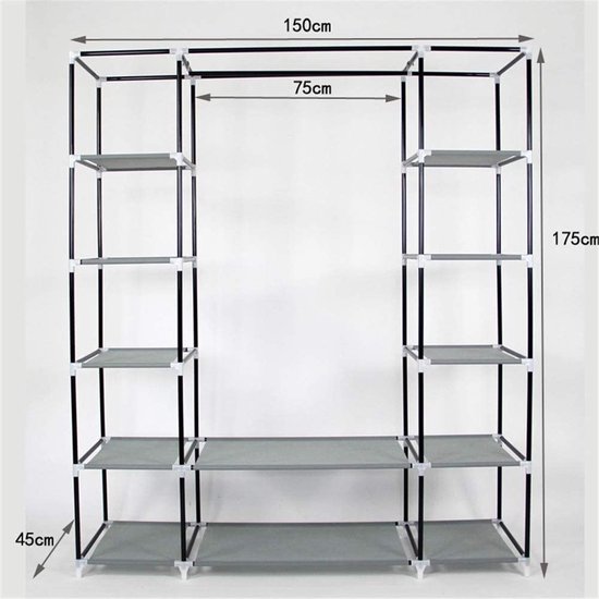 Opvouwbare Kleerkast 175x150x45 CM - Stoffen Garderobekast Met Hanger In Het Midden