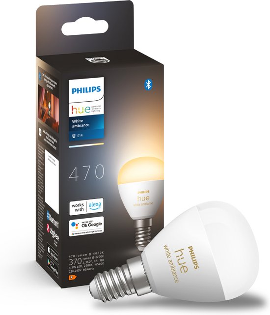 Lampe boule Philips Hue - lumière blanche chaude à froide - pack de 1 - E14