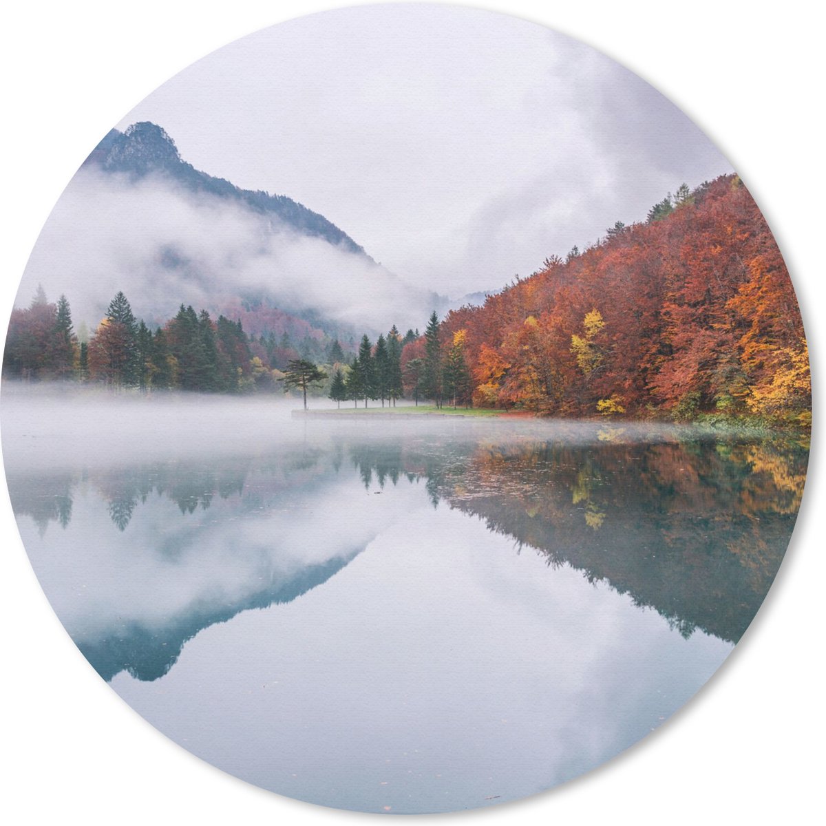 Muismat rond 20x20 cm - Mousepad Herfst - Mist - Water - Landschap - Ronde muismatten