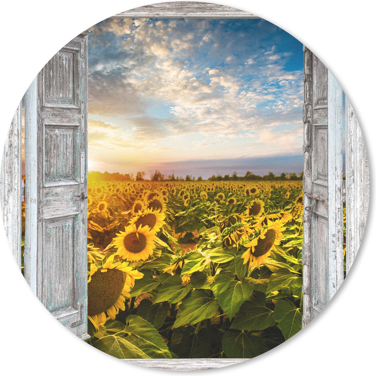 Muismat rond 40x40 cm - Mousepad Doorkijk - Zonnebloem - Bloemen - Zon - Ronde muismatten