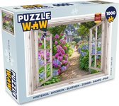 Puzzel Hortensia - Doorkijk - Bloemen - Zomer - Paars - Pad - Legpuzzel - Puzzel 1000 stukjes volwassenen