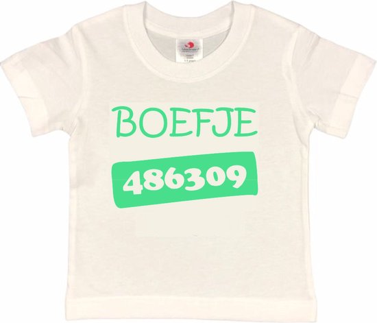 T-shirt Kinderen "Boefje 486309" | korte mouw | Wit/mint | maat 86/92