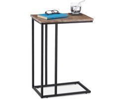 Bijzettafel industrieel design u-vorm metaal-houtlook grijs-bruin zwart 66x46x30cm Relaxdays