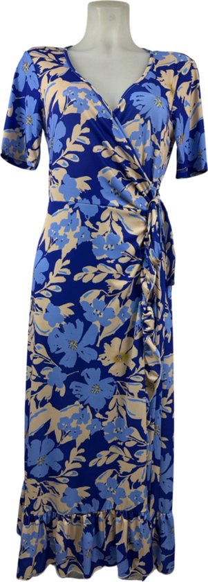 Angelle Milan - Vêtements de voyage pour femmes - Robe portefeuille Blauw/ crème - Respirante - Infroissable - Robe durable - En 5 tailles - Taille XL