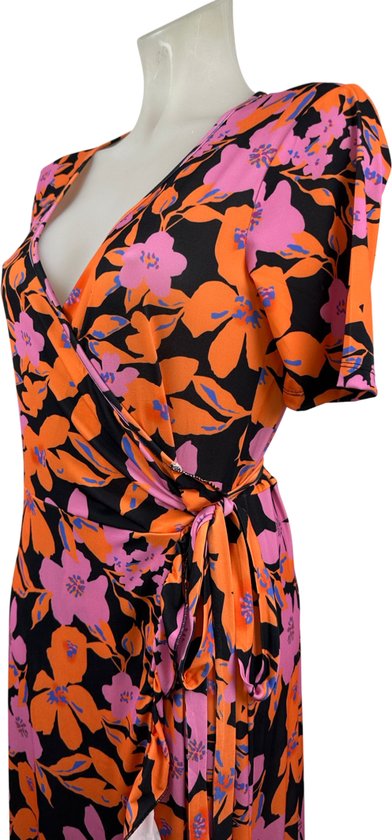 Angelle Milan - Vêtements de voyage pour femmes - Robe portefeuille rose / Oranje - Respirante - Infroissable - Robe durable - En 5 tailles - Taille L