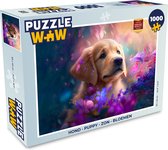 Puzzel Hond - Puppy - Zon - Bloemen - Golden retriever - Legpuzzel - Puzzel 1000 stukjes volwassenen