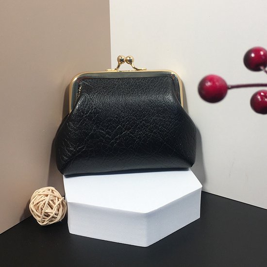 Foto: Kleine portemonnee pu leer vrouwen mini clutch voor kleingeld zwart