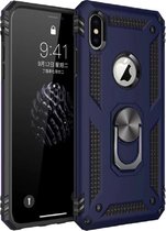 Hoesje Geschikt voor Apple iPhone X (Xs) Stevige Magnetische Anti shock ring back cover case- schokbestendig/TPU met stand + gratis screenprotector kleur Blauw