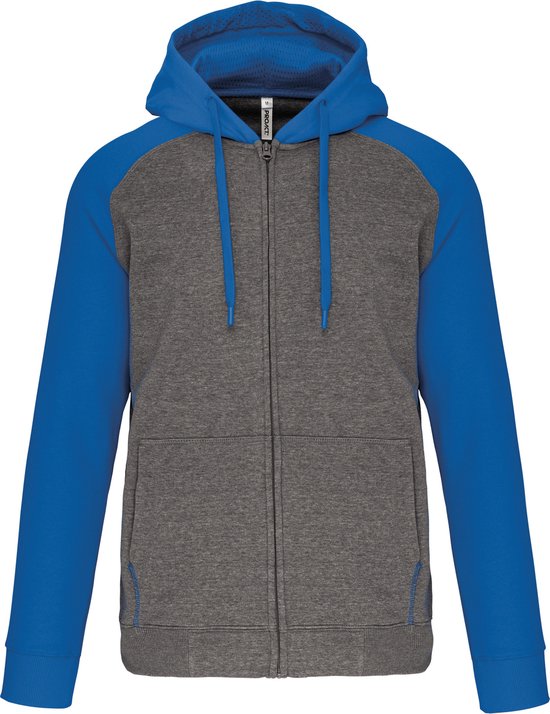 Tweekleurige hoodie met rits en capuchon 'Proact' Grey Heather/Royal Blue - XS