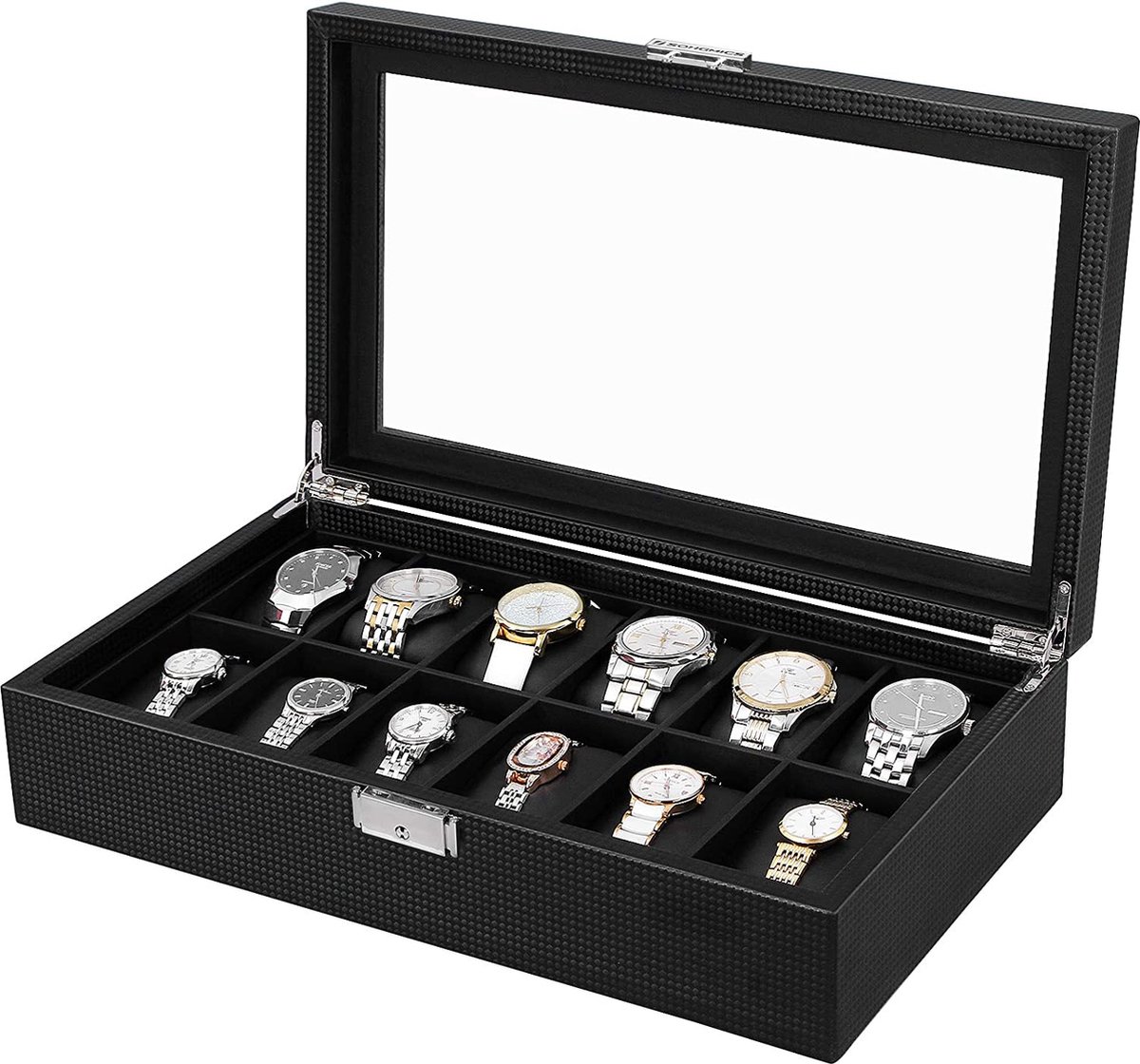 Horlogebox - Voor 12 horloges - Zwart
