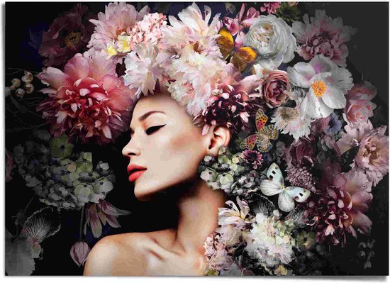 XXL Poster Vrouw met bloemenhoed 100x140 cm