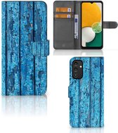 Magnet Case Geschikt voor Samsung Galaxy A14 4G Telefoonhoesje Wood Blue