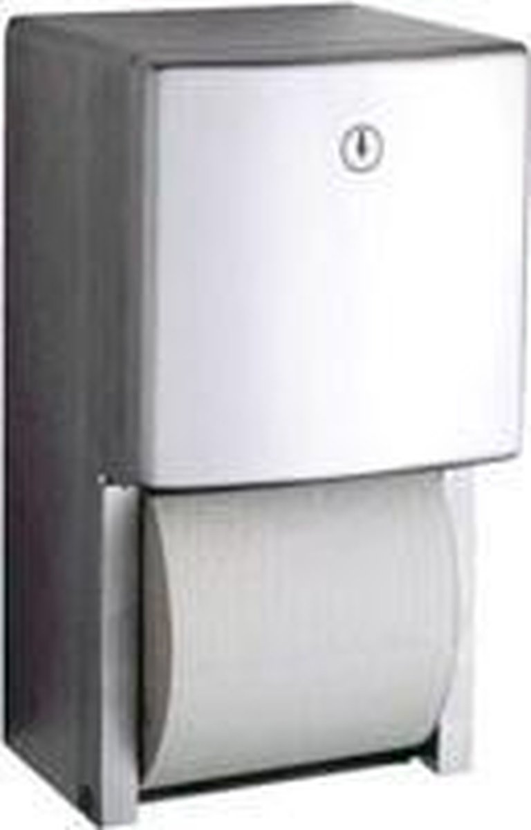 Bobrick B-4288 surface mounted multi roll toilet tissue dispenser of stainless steel