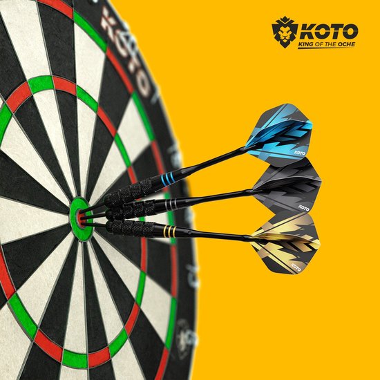 KOTO - Brass Multi Set 4 Sets Zwart Coated Messing Darts (23G) - 4 Sets of Flights (100 Micron) + Zwarte Aluminium Shafts & KOTO Dart Case