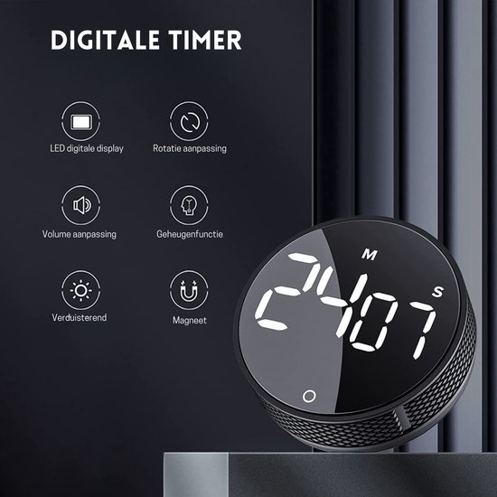 Intelectro Digitale Kookwekker - Slimme Digitale Timer met Magnetische Achterkant en Luide Alarm - Perfect voor de Keuken, Klaslokaal en Meer! - Zwart - Levering Sneller dan Aangegeven! - Intelectro