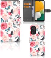 Smartphone Hoesje Geschikt voor Samsung Galaxy A14 4G Flipcase Cadeautjes voor Moederdag Butterfly Roses