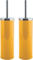 MSV Toiletborstel in houder/wc-borstel - 2x - metaal - saffraan geel - 38 cm - Badkamer