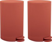 MSV Prullenbak/pedaalemmer - 2x - kunststof - terracotta - 3L - klein model - 15 x 27 cm - Badkamer/toilet