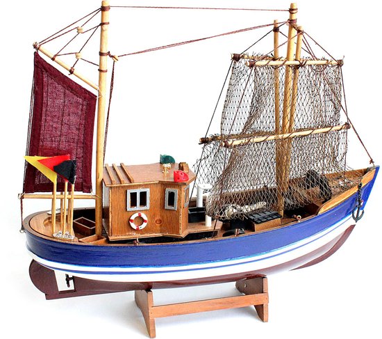 Vissersboot schaalmodel met veel details - Hout - 40 x 9 x 30 cm - Maritieme boten decoraties voor binnen