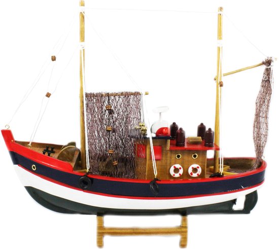 Vissersboot schaalmodel met veel details - Hout - 32 cm - Maritieme boten decoraties voor binnen
