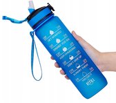 Motivatie Drinkfles - Waterfles met Tijdmarkering - met Siliconen Rietje - Blauw - 1 Liter - Tijdmarkeringen - BPA Vrij - Handige Drinktuit - Bidon - Water Drinken - Volwassenen en Kinderen - Cadeau - Valentijnsdag - Sportfles - Fitness