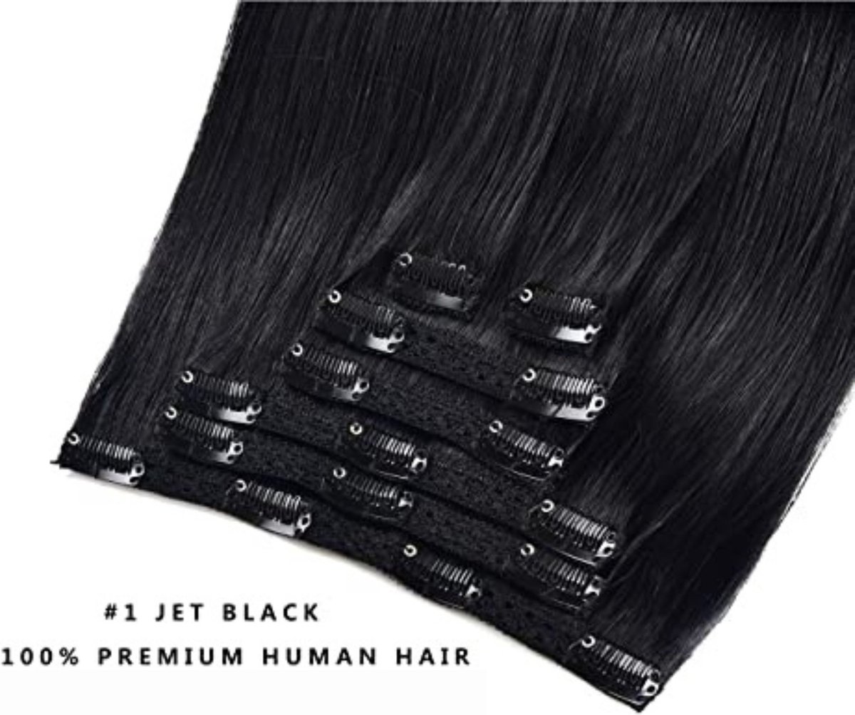 Clip in hair extensions | Clip in hairextensions human hair | kleur piano 1 | zwart | Jet Black| 20
