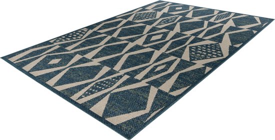 Lalee Capri - Vloerkleed - Outdoor indoor- Buitengebruik - Sisal look - Flatwave - tuin - kleed - Tapijt - Karpet - 80x150 cm- blauw beige ruiten