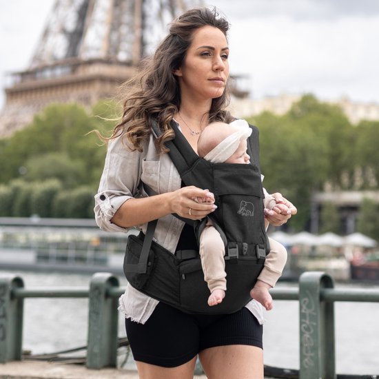 Deryan Pack Ergonomische draagzak - Babydrager + Opbergvakjes - Zwart