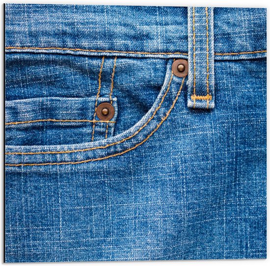 Dibond - Close-up van Broekzak van Jeans - 50x50 cm Foto op Aluminium (Met Ophangsysteem)