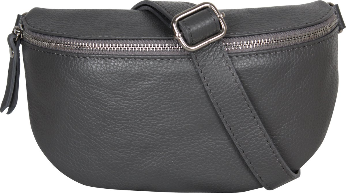 AmbraModa GLX1 - kleine heuptas buiktas crossbodytas, ideaal voor vakantie, reizen, uitgaan gemaakt van echt leer. Donkergrijs