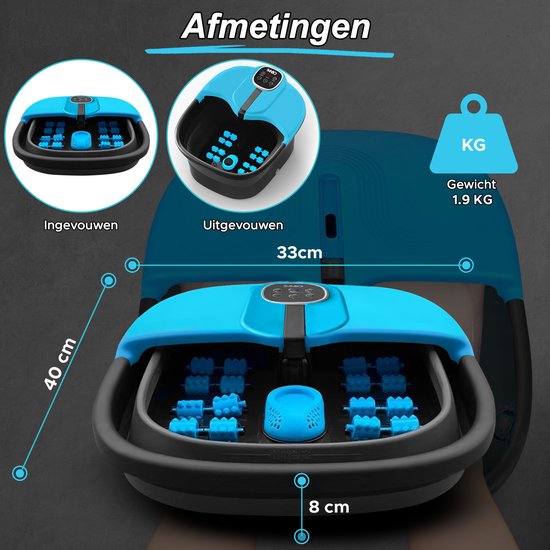 Sanbo Voetenbad - Elektrisch Voetbad Met Bubbelfunctie - Verwarmt tot 49°C - Opvouwbaar - Voetmassage Apparaat - Zwart / Blauw