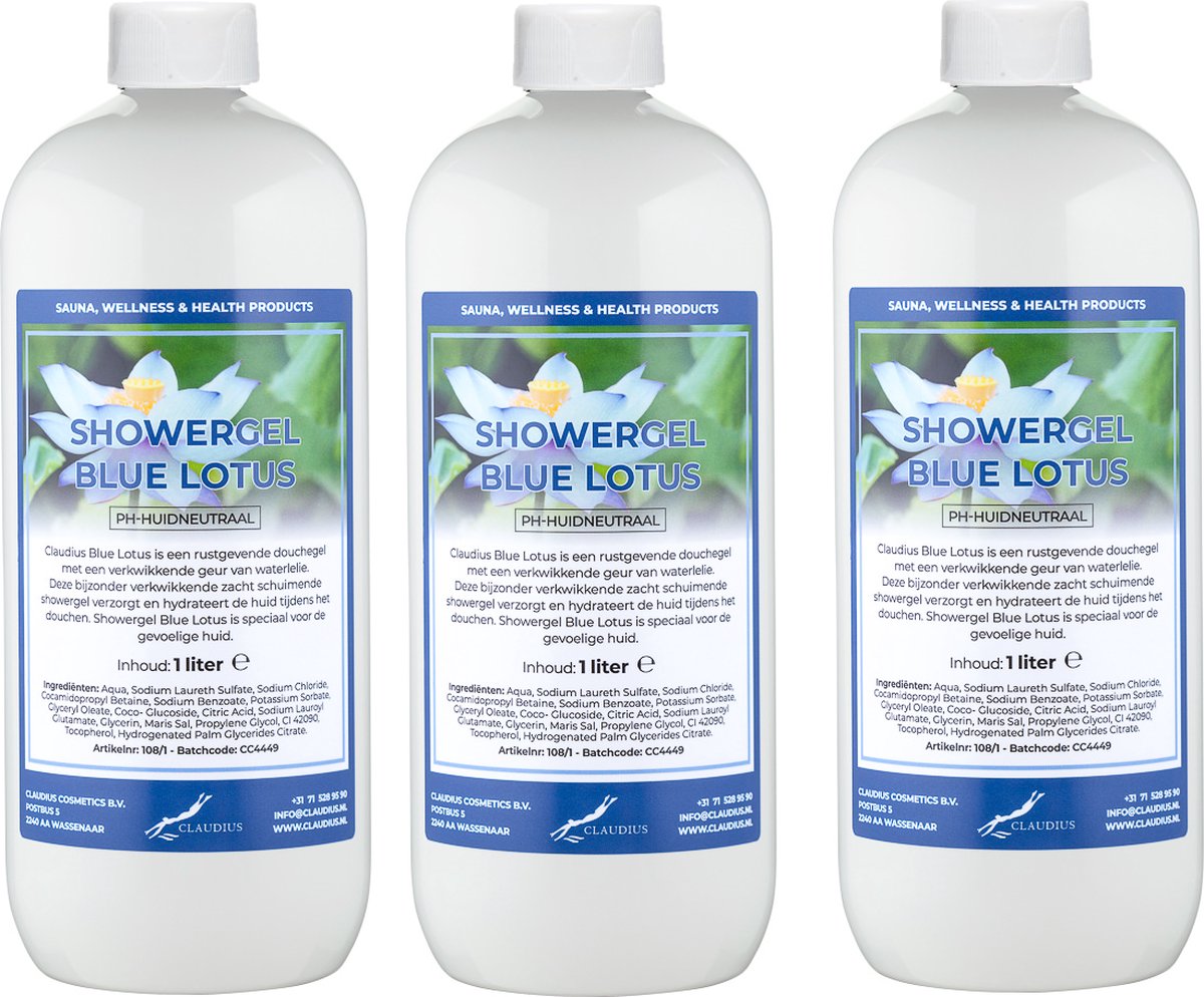 Goedkoopste Claudius Douchegel Blue Lotus 1 liter - set van 3 stuks - Showergel
