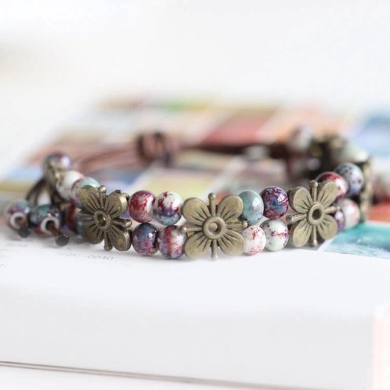 Sorprese armband - Boho Flower - armband dames - plum - verstelbaar - cadeau - Model C