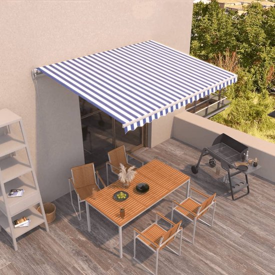 vidaXL Auvent à vidaXL manuelle 400x350 cm Bleu et blanc