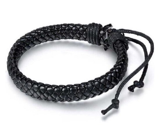 Sorprese armband - Special - armband heren - gevlochten leer - zwart - 17-23 cm - cadeau - Model M