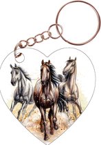 Sleutelhanger hartje 5x5cm - Paarden in Galop Getekend