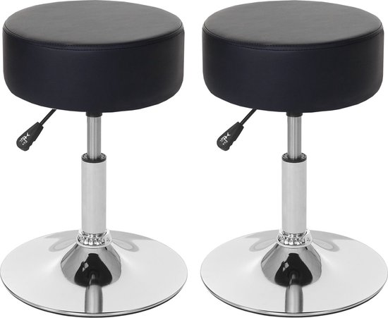 Set de 2 tabourets MCW-C22, tabouret de maquillage assis, réglable en hauteur Ø 35cm ~ similicuir, noir