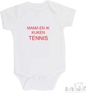 Soft Touch Romper "ssssstt... Mama en ik kijken tennis" Unisex Katoen Wit/rood Maat 62/68