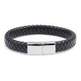 Sorprese armband - Monaco - armband heren - zwart - leer - 20,5 cm - leren armband - cadeau - Model F