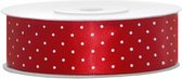 1x Hobby/decoratie rood satijnen sierlint met stippen 2,5 cm/25 mm x 25 meter - Cadeaulinten satijnlinten/ribbons - Rode linten met stippen - Hobbymateriaal benodigdheden - Verpakkingsmaterialen