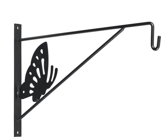 3x stuks muurhaak / plantenhaak antraciet met vlinder - geplastificeerd verzinkt staal - 24 x 35 cm - hanging basket haak - Nature