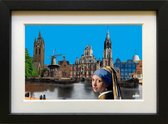 Vermeer Nieuw Gezicht op Delft - ingelijst met passe-partout - gesigneerd - 15x20cm