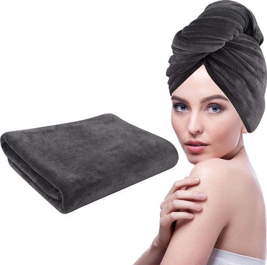 Microfiber grote handdoek voor haar sneldrogend XXL haartulband super absorberend en zacht voor lang haar Hoofddoek geen scheuren en trekken aan het haar 61cm x 112cm 1 pak grijs