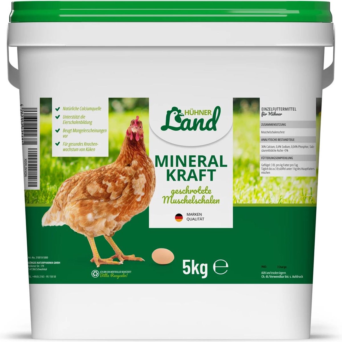 HÜHNER Land - Mineraal Kracht - Natuurlijke bron van calcium voor Kippen- 5000g