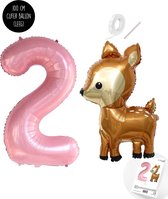 Snoes - Bambi Basis ballon set XXL Cijferballon Baby Pink 2 - Lief Hert + Cijfer Ballon 2 Jaar - Helium Geschikt