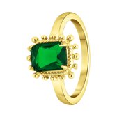 Lucardi Dames Stalen goldplated vintage ring vierkant groen - Ring - Staal - Goudkleurig - 18 / 57 mm